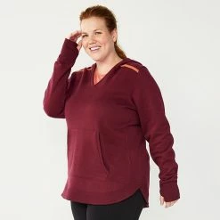 Plus Size Tek Gear® Ultrasoft Fleece V-Neck Hoodie White Black