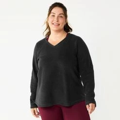 Plus Size Tek Gear® Microfleece V-Neck Top Shy Green