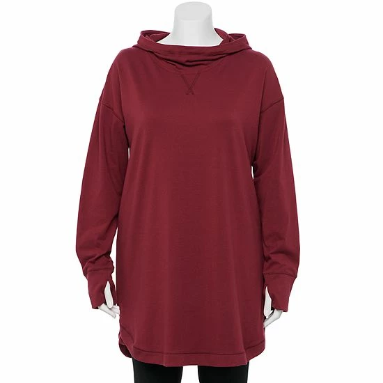 Plus Size Tek Gear® Essential Hooded Cowlneck Tunic Chilled Wine - Image 8