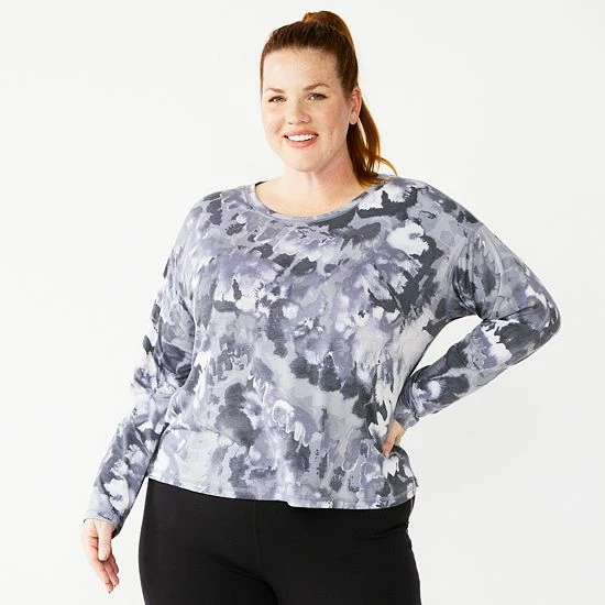 Plus Size Tek Gear® Soft Touch Long Sleeve Tee Grape Yard - Image 3