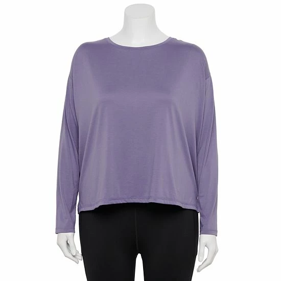 Plus Size Tek Gear® Soft Touch Long Sleeve Tee Grape Yard - Image 5