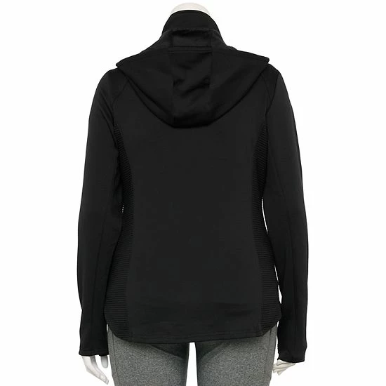 Plus Size Tek Gear® Hooded Mixed-Media Jacket Teal Embossed Warped - Image 2