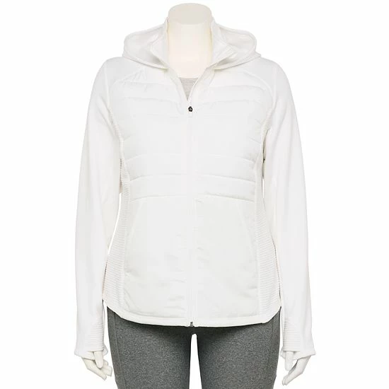 Plus Size Tek Gear® Hooded Mixed-Media Jacket Teal Embossed Warped - Image 3