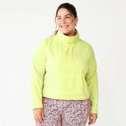 Plus Size Tek Gear® Microfleece Crop Cowlneck Sweatshirt Lavender Leopard