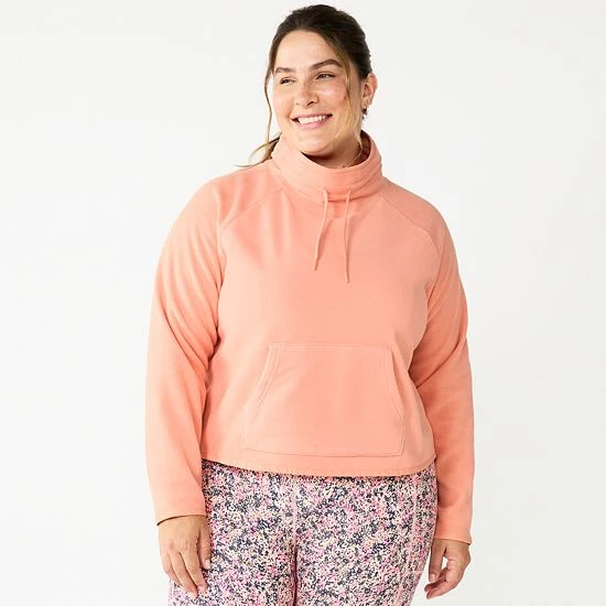 Plus Size Tek Gear® Microfleece Crop Cowlneck Sweatshirt Lavender Leopard - Image 4