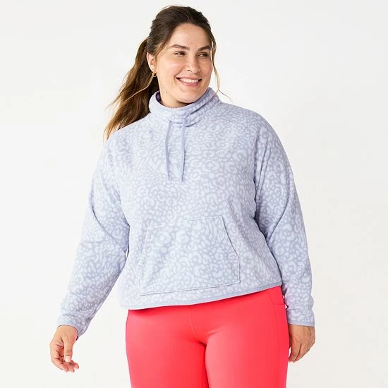 Plus Size Tek Gear® Microfleece Crop Cowlneck Sweatshirt Lavender Leopard - Image 6