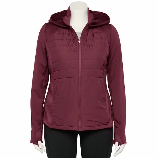 Plus Size Tek Gear® Hooded Mixed-Media Jacket Teal Embossed Warped - Image 5