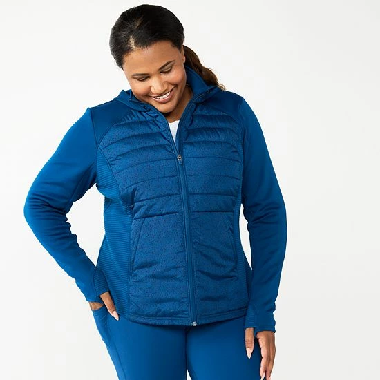 Plus Size Tek Gear® Hooded Mixed-Media Jacket Teal Embossed Warped - Image 7