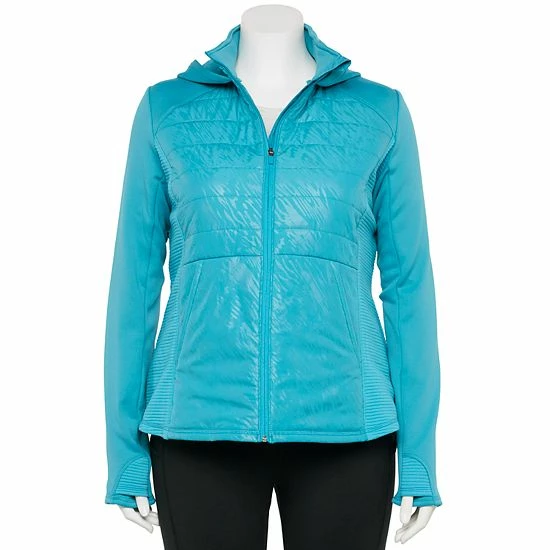 Plus Size Tek Gear® Hooded Mixed-Media Jacket Teal Embossed Warped - Image 8