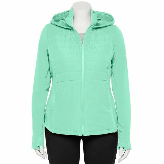 Plus Size Tek Gear® Hooded Mixed-Media Jacket Teal Embossed Warped - Image 9