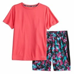 Boys 8-20 Tek Gear® Dry Tek Tee & Shorts Set In Regular & Husky Multi Purple Camo Pink